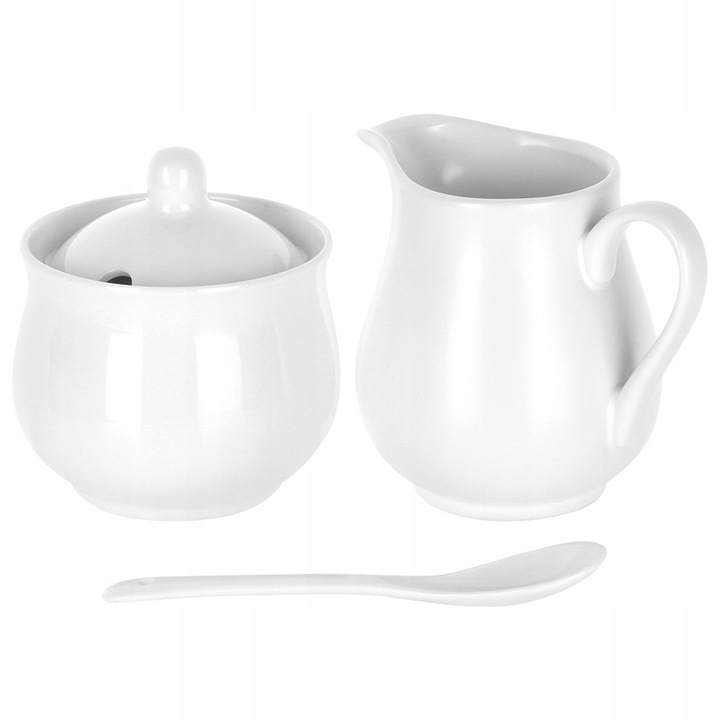 Zestaw CUKIERNICZKA MLECZNIK ŁYŻECZKA pojemnik na cukier mleko biała