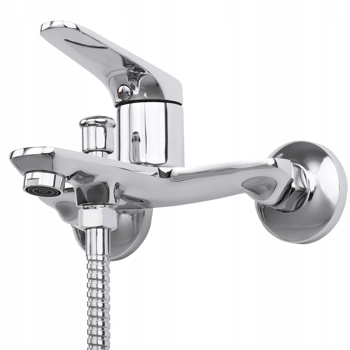 Bateria wannowa ścienna z prysznicem i wężem chrom srebrna kran YOKA