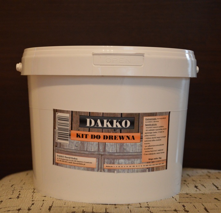 KIT SZPACHLÓWKA SZPACHLA DO DREWNA, Holzkitt,Wood Putty 5kg,25 kolorów