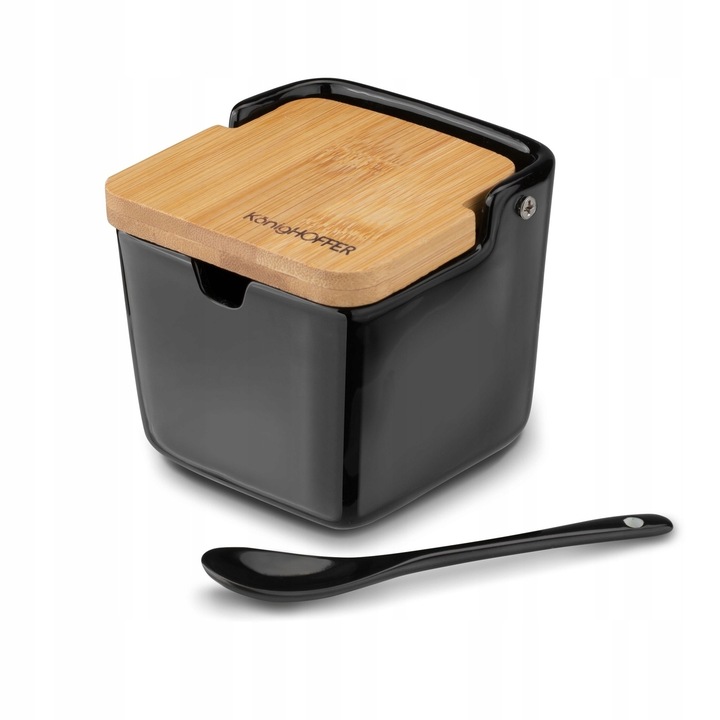 CUKIERNICZKA z Łyżeczką BAMBUSOWA CZARNA Pojemnik Konighoffer Ceramic