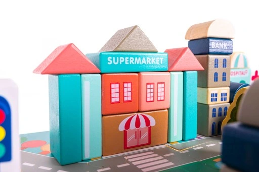 Drewniane Klocki Miasto Auta 115 Klocków + Puzzle