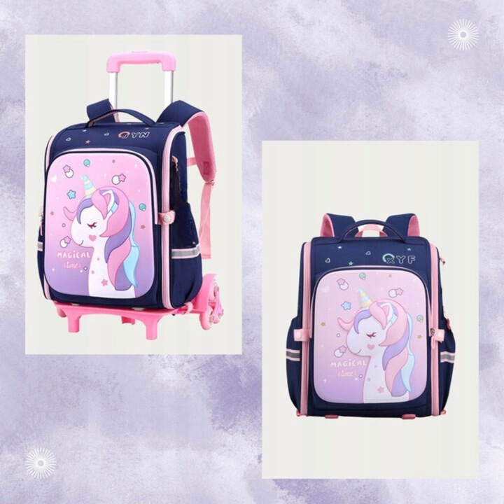 PLECAK SZKOLNY TORNISTER NA KÓŁKACH DO SZKOŁY POJEMNY JEDNOROŻEC WALIZKA