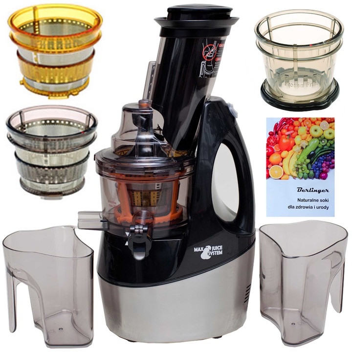 Wyciskarka wolnoobrotowa Berlinger 800W mocna sokowirówka 3 sita duży