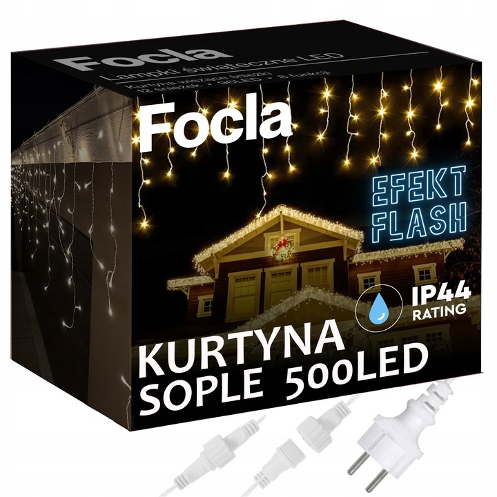 LAMPKI SOPLE ZEWNĘTRZNE 500LED IP44 ŚWIATŁO STAŁE + FLASH - BIAŁE CIEPŁE