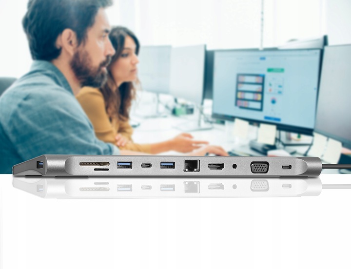 HUB USB-C 11w1 HDMI LAN VGA RJ45 SD STACJA DOKUJĄCA Macbook Pro Air M1 M2