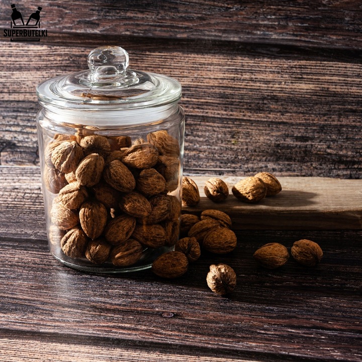 SZKLANY POJEMNIK KUCHENNY 2L SŁOIK NA HERBATĘ KAWĘ ORZECHY CIASTKA