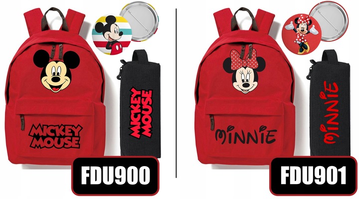 Zestaw Do Szkoły Czerwony Plecak + Piórnik + Pin MICKEY MOUSE Bajka Wzory