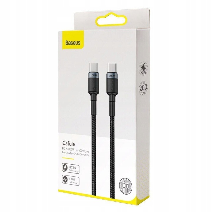 Kabel Baseus CATKLF-ALG1 USB-C - USB-C PD QC 100W 5A 2m - szary