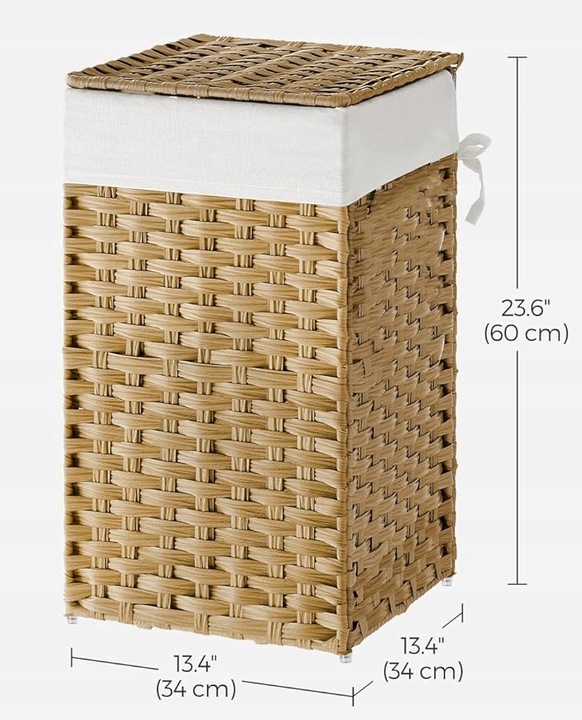KOSZ NA PRANIE WĄSKI BIELIZNĘ SKŁADANY POJEMNY RATTAN 65L