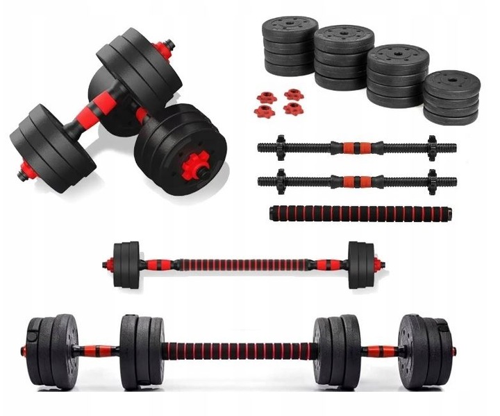 2W1 HANTLE BITUMICZNE REGULOWANE 2x20 KG + SZTANGA = ZESTAW HANTLI 40 KG