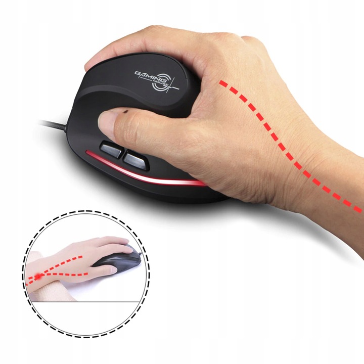 PIONOWA myszka ergonomiczna wertykalna podświetlana LED USB ZELOTES T20
