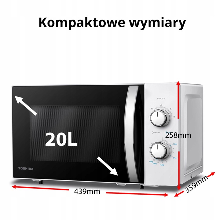 Mikrofalówka Kuchenka Toshiba Biała Kompaktowa 700W 20litrów biała