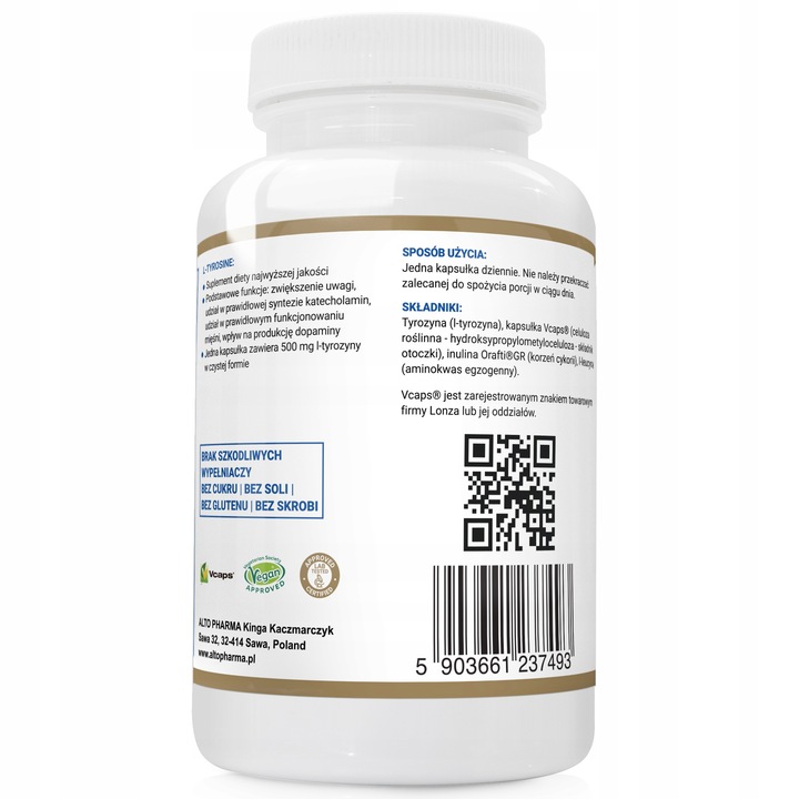 L-tyrozyna 500mg Pamięć + Prebiotyk 120 kaps