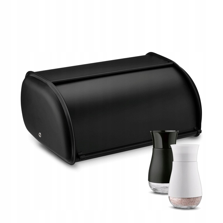 Zestaw CHLEBAK Stalowy i 2 POJEMNIKI na przyprawy Tadar Satino Black