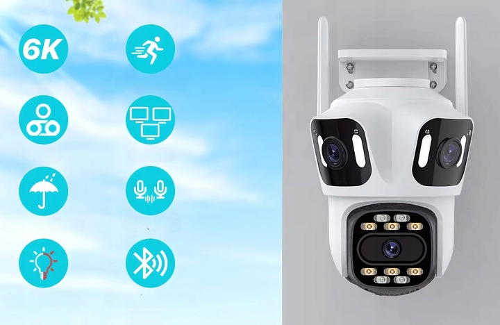 POTRÓJNA KAMERA WIFI IP SMART ZEWNĘTRZNA OBROTOWA UHD 8MP ZOOM ICSEE 3w1