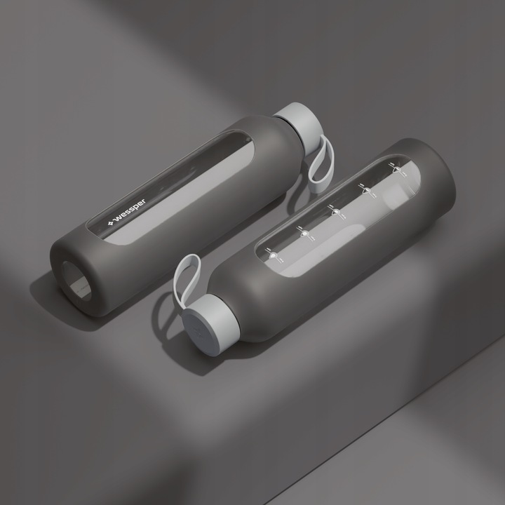 Wessper B1 szklana butelka na wodę 1l z miarką na trening do biura