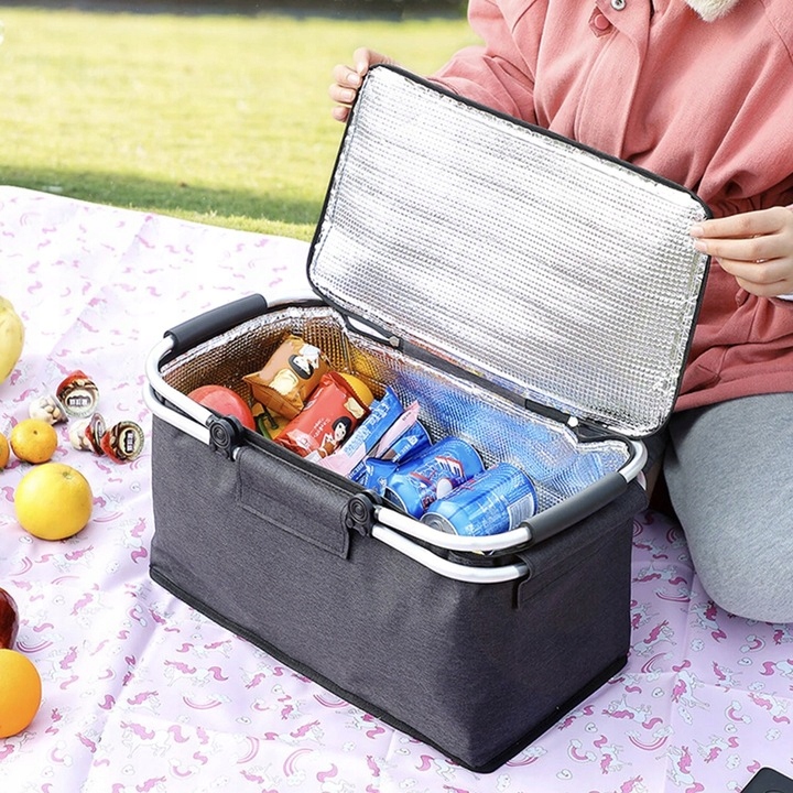 CZARNY KOSZYK PIKNIKOWY DUŻY SKŁADANY SOLIDNY TERMICZNY NA ZAKUPY PIKNIK