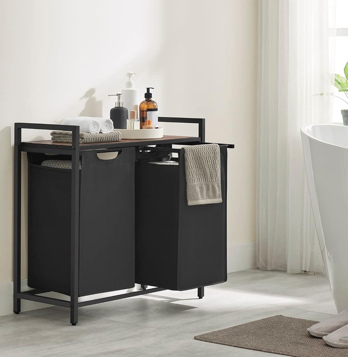 Kosz wolnostojący 2 PRZEGRÓDKI na pranie 2x46L 73 x 33 x 72 CZARNY z