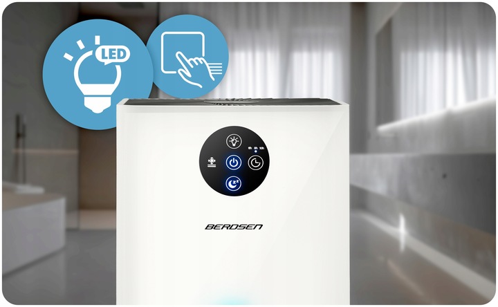 OSUSZACZ POWIETRZA POCHŁANIACZ WILGOCI CICHY 34dB LED Berdsen 1,8L