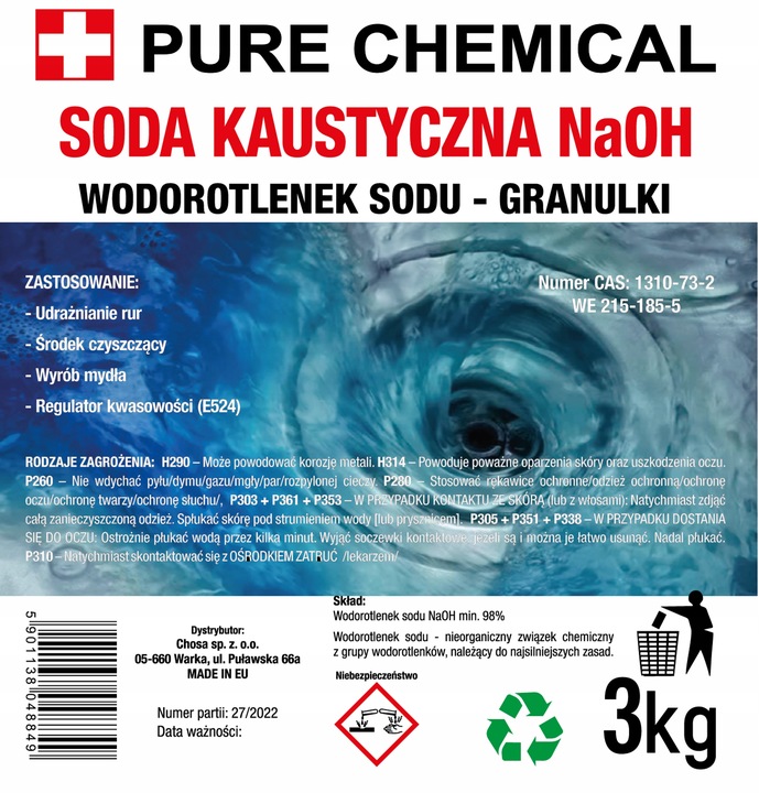 SODA KAUSTYCZNA DO RUR SYFONU WODOROTLENEK SODU