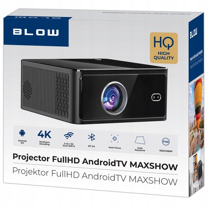 PRZENOŚNY PROJEKTOR RZUTNIK GŁOŚNIK MaxSHOW ANDROID SMART TV WIFI FULLHD 4K