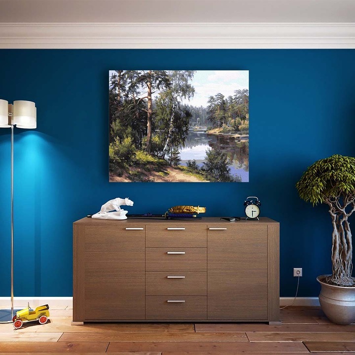 Obraz do MALOWANIA PO NUMERACH Na Prezent Pejzaż Leśna Rzeka Z Ramą ARTNAPI