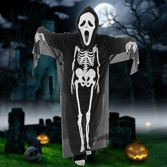 Kostium na Halloween Przebranie KOŚCIOTRUP SZKIELET Ponczo Tunika -