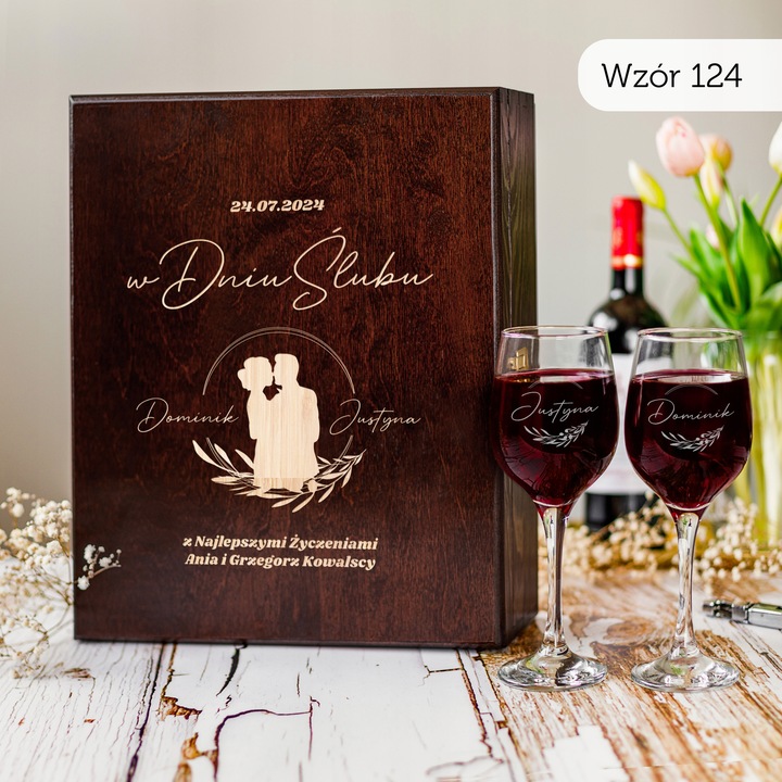 PREZENT NA ŚLUB SKRZYNKA NA WINO PREZENT ŚLUB DLA PARY MŁODEJ Z GRAWEREM