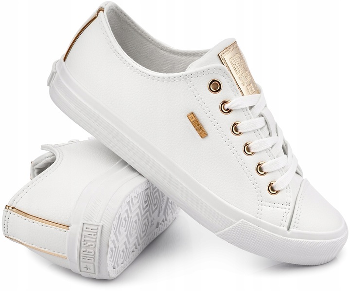 BIG STAR DAMSKIE BIAŁE TRAMPKI ZE ZŁOTYM TEKSTYLNE KLASYCZNE EKOSKÓRA r. 39