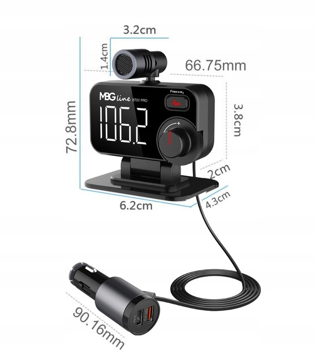 Transmiter FM Bluetooth 5.0 ładowarka USB QC 3.0