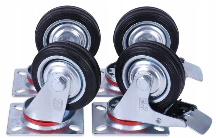 KÓŁKA OBROTOWE 75mm 200kg KOŁA METALOWO GUMOWE ZESTAW JEZDNY WÓZKÓW