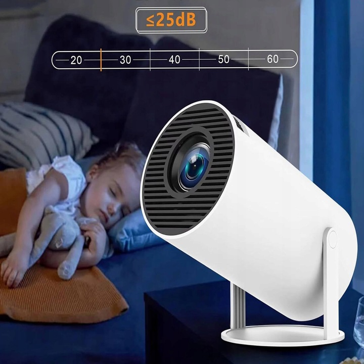 PROJEKTOR RZUTNIK ANDROID TV WIFI MINI 4K PRZENOŚNY SMART GŁOŚNIK OBROTOWY