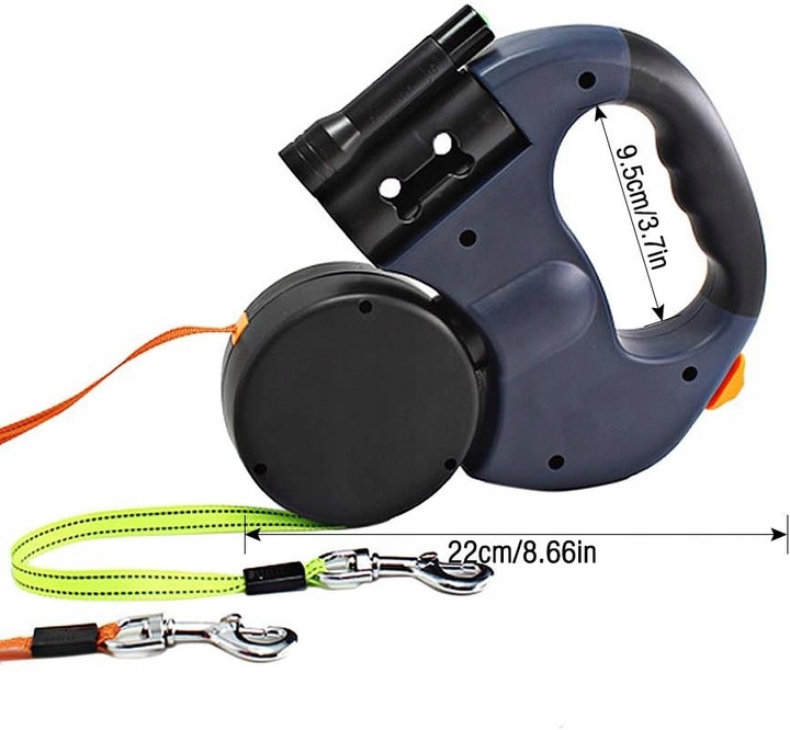 SMYCZ DLA PSA PODWÓJNA AUTOMATYCZNA NA 2 PSY Z BLOKADĄ LATARKA WORECZKI 3M