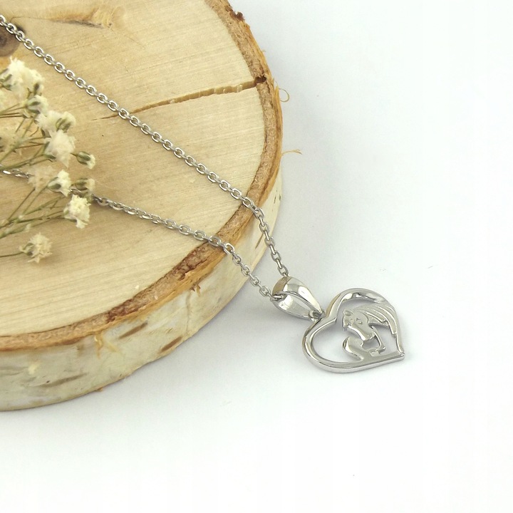 Naszyjnik Srebrny Zawieszka i Łańcuszek Serce Serduszko Koń i Dziewczyna