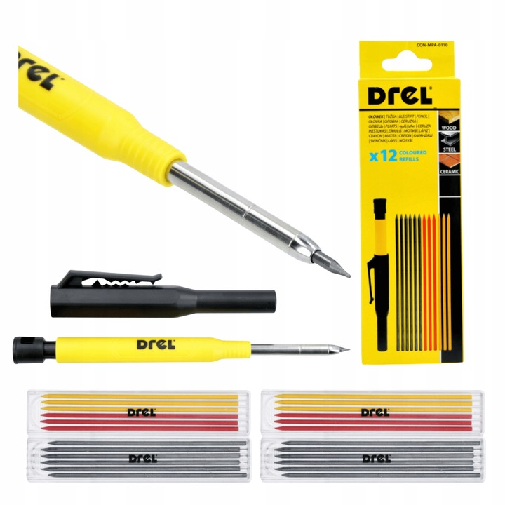 Ołówek Stolarski Budowlany Automatyczny Z Temperówką 24 Szt Wkładów