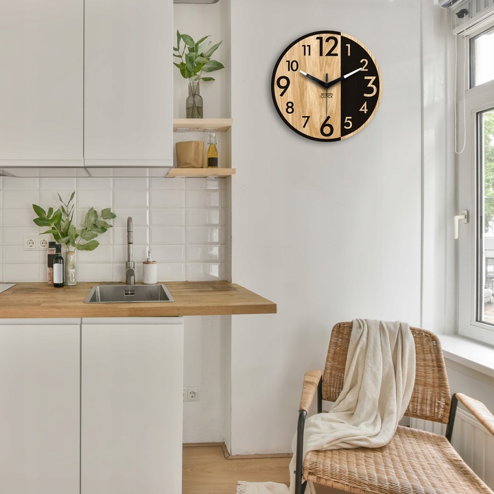 Zegar ścienny drewniany Dębowy ALFRED - 33 cm cichy, zegar do salonu