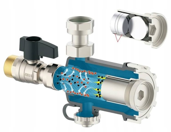 FILTR MAGNETYCZNY SEPARATOR ZANIECZYSZCZEŃ IBO 3/4 CALA DN20 KLUCZ ZAWÓR