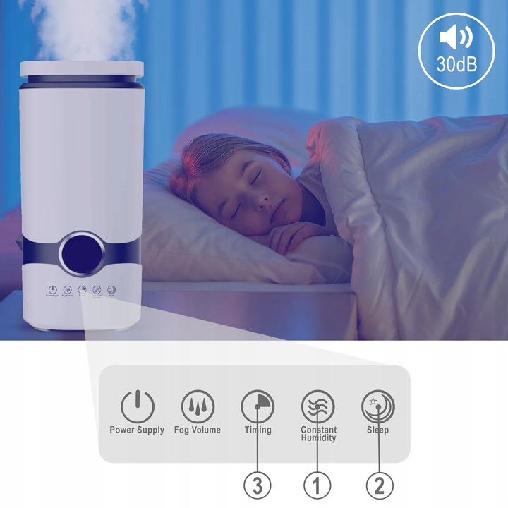 Nawilżacz powietrza AUTOMATYCZNY + AROMATERAPIA 3w1 + 3 OLEJKI FILTR PILOT