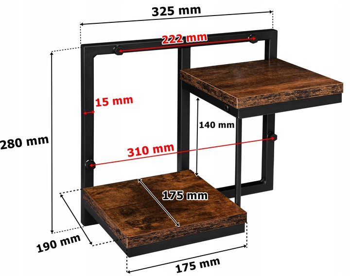KWIETNIK METALOWY WISZĄCY NA ŚCIANĘ ŚCIENNY LOFTOWY RUSTYKALNY 2 PÓŁKI LOFT