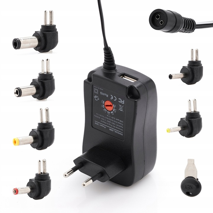 ZASILACZ UNIWERSALNY REGULOWANE NAPIĘCIE WYJŚCIOWE WYMIENNE KOŃCÓWKI