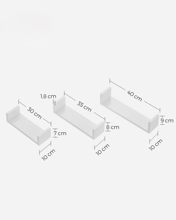 Półka Wisząca Ścienna Zestaw 3 Półek na Książki do Salonu Biała