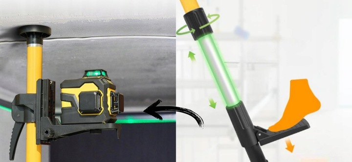 TYCZKA ROZPOROWA 3,65M DO LASERA POZIOMICY LASEROWEJ+ADAPTER SKOSÓW STATYW