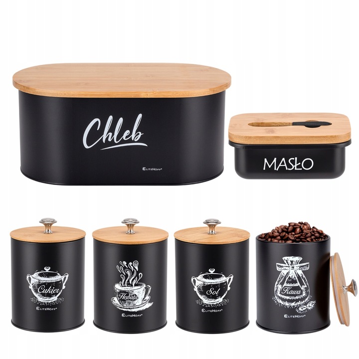 CHLEBAK POJEMNIKI MASELNICZKA DESKA BAMBUSOWY NA PRZYPRAWY CHLEB NOŻYK