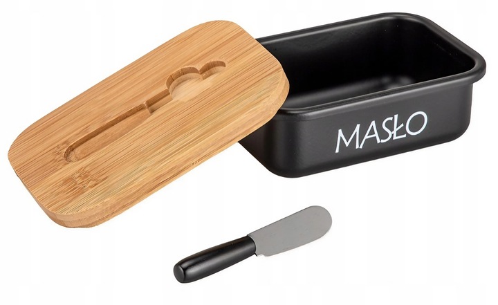 MASELNICZKA STALOWA POJEMNIK NA MASŁO Z POKRYWKĄ + NOŻYK DO SMAROWANIA