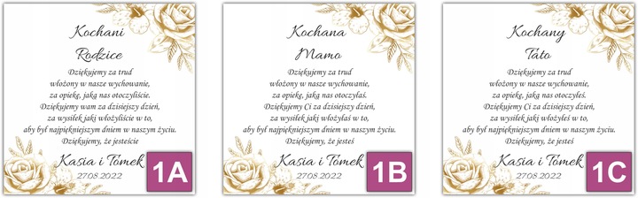 Podziękowania dla Rodziców Dziadków Chrzestnych na ślub wesele