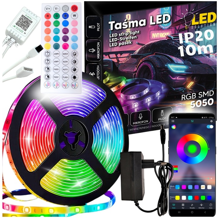 Taśma led rgb 10m neon kolorowa plot aplikacja bluetooth mocna pasek