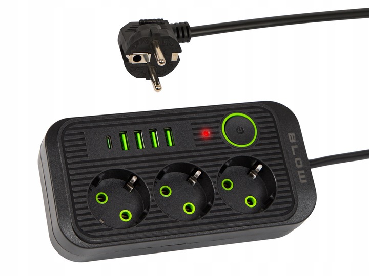 PRZEDŁUŻACZ LISTWA ZASILAJĄCA WŁĄCZNIK 4x USB 3 GNIAZDA 5m USB TYP-C