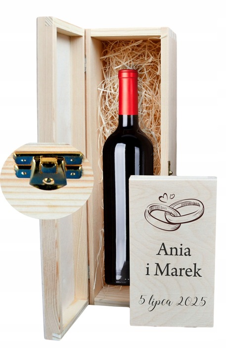 PUDEŁKO SKRZYNKA NA WINO GRAWER PREZENT ŚLUB + PUDEŁKO NA PIENIĄDZE WESELE