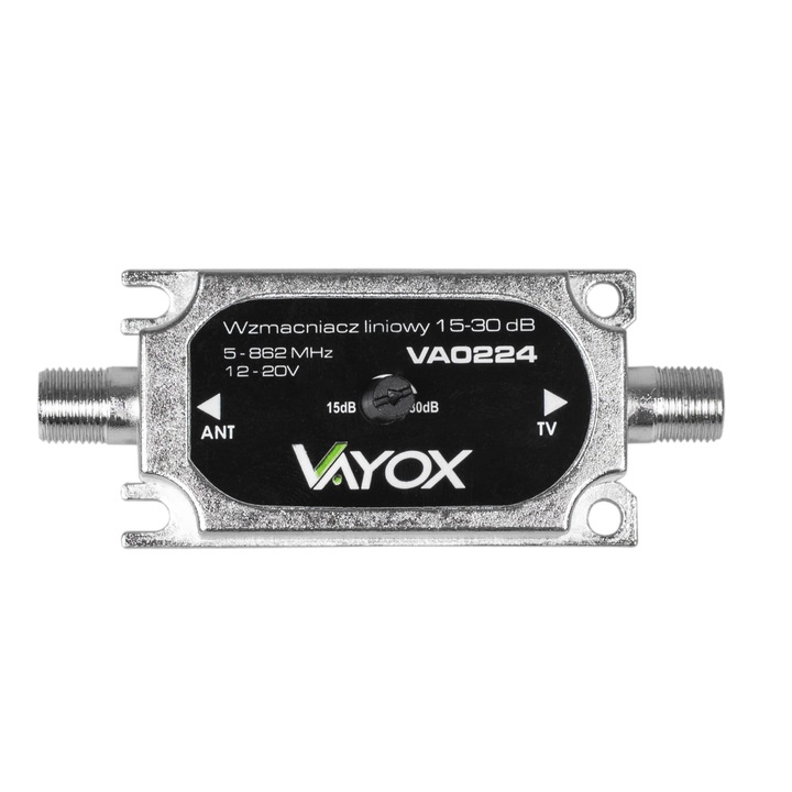 WZMACNIACZ ANTENOWY REGULOWANY 15-30dB SYGNAŁU DVB-T2 4K MOCNY VAYOX