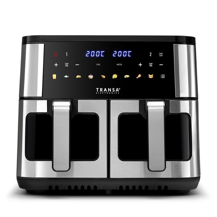 FRYTKOWNICA BEZTŁUSZCZOWA DWUKOMOROWA PODWÓJNA 9 PROGRAMÓW LED 9L